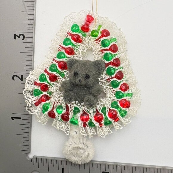 Vintage Teddy Bear Beaded Christmas Tree Ornament Handmade Bell Shaped - Picture 3 of 7